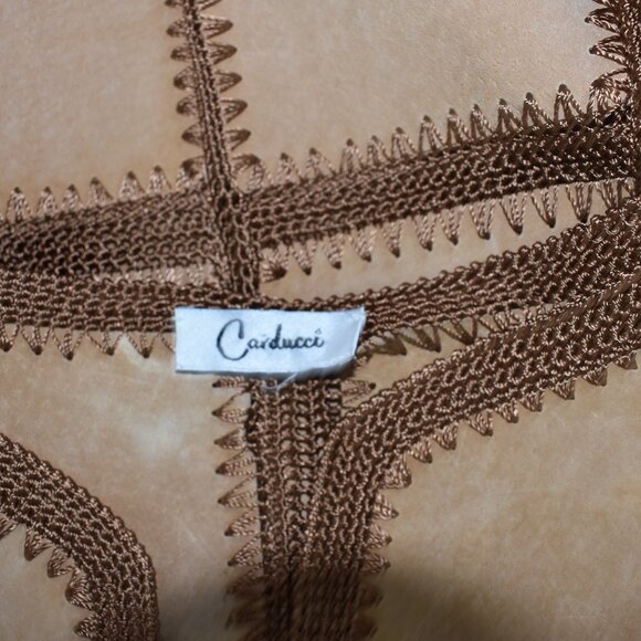 Carducci Sz Medi Leather Suede Jacket Crochet Patchwork Button Tan Boho Cowgirl - Picture 12 of 12